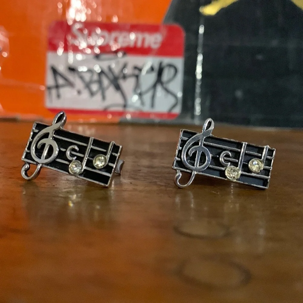 SWANK-silver gemstone ‘MUSIC GRAPH’ flat cuff links